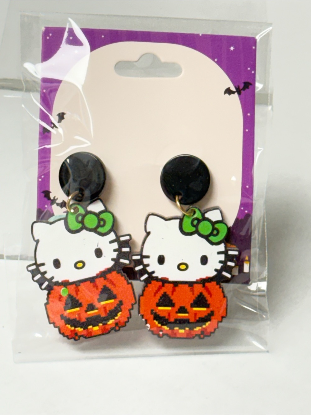 Hello Kitty Green Bow Orange Pumpkin Drop Earrings
